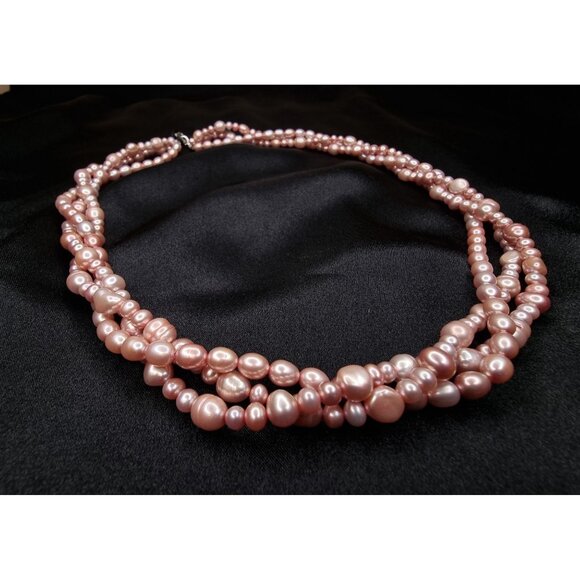 Honora Sterling Silver Pink Freshwater Pearl Multi-Strand Necklace - Picture 4 of 5